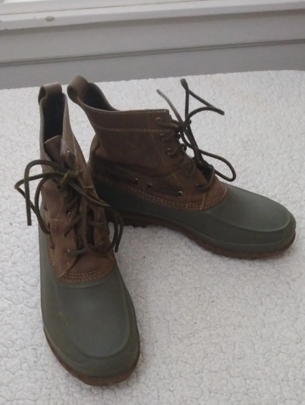 Men's Sperry Brown/Green Heavy Weather Duck Boots 10.5 M